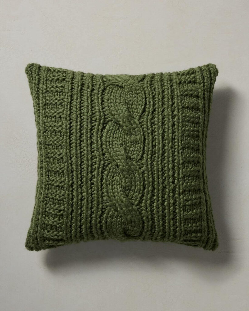 green cableknit pillow