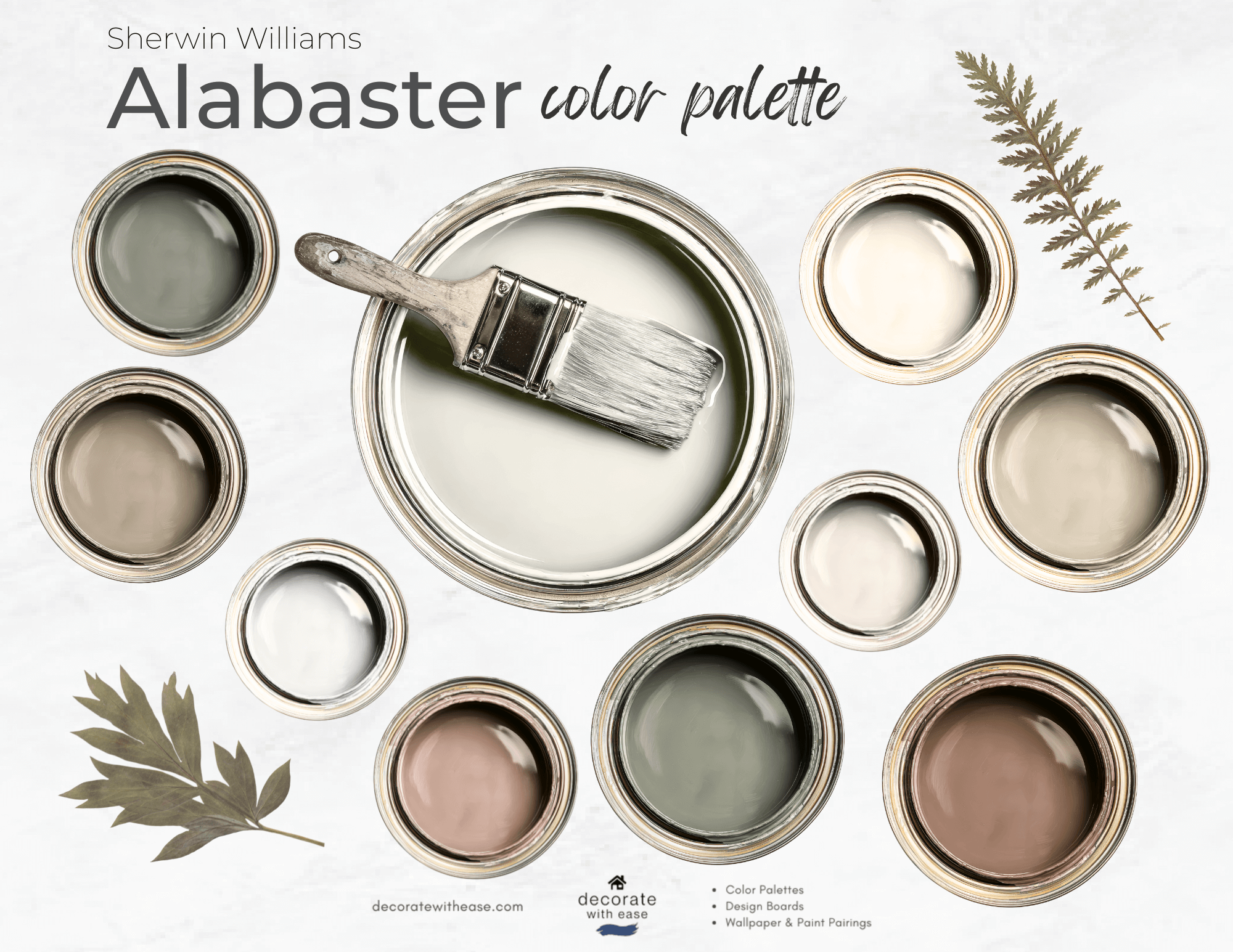 Sherwin Williams Alabaster Paint Color Palette with soft muted colors
