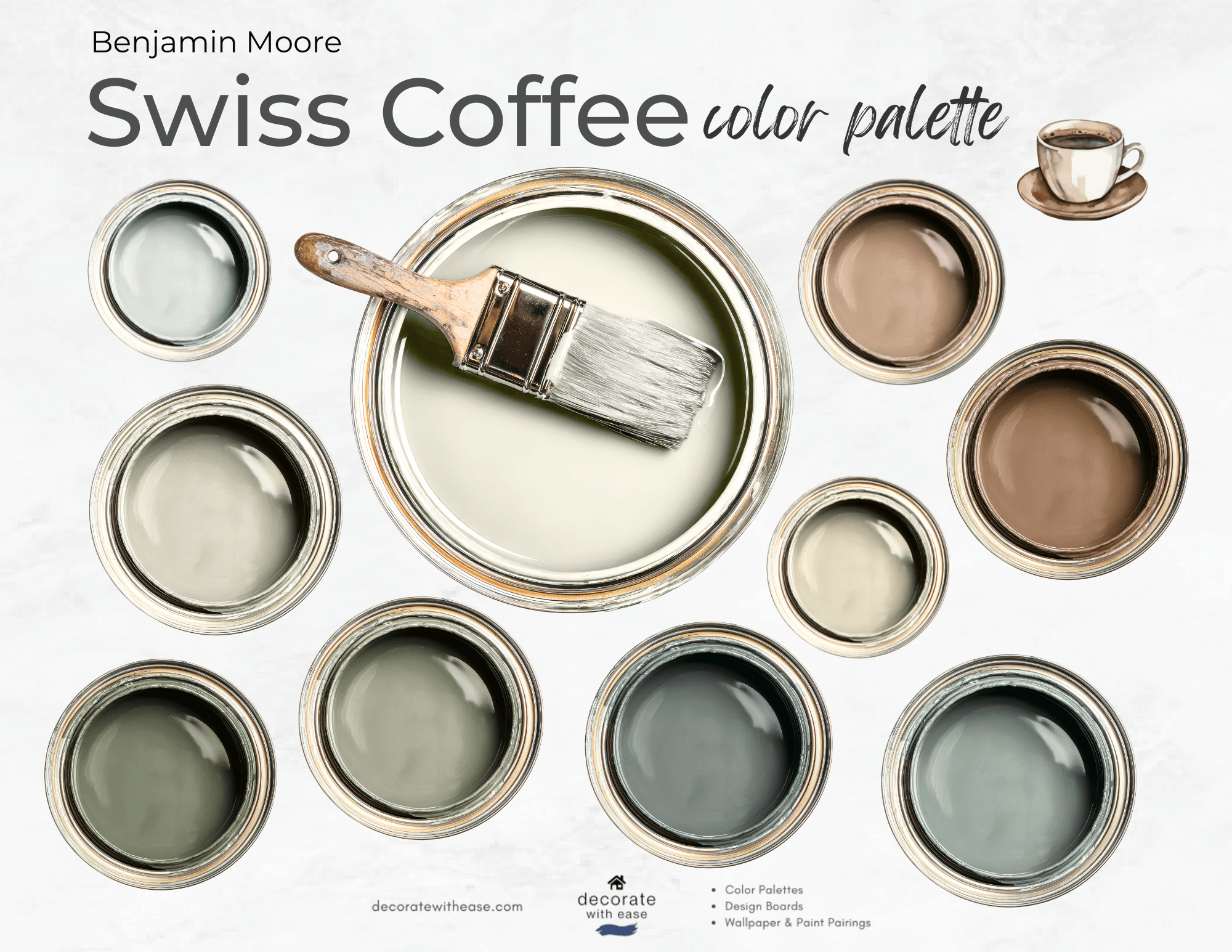 Swiss Coffee Benjamin Moore OC-45 paint color palette