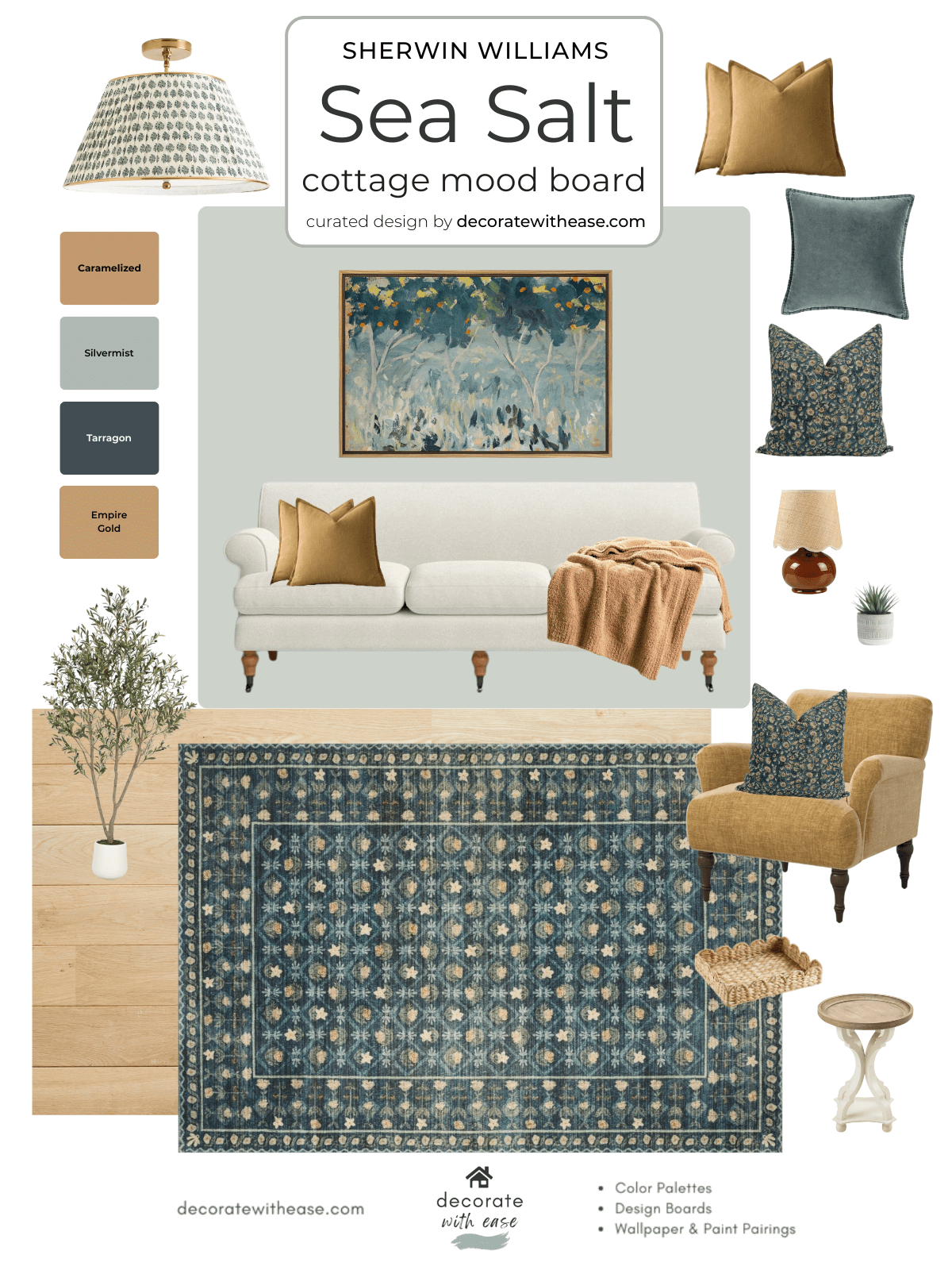 Sea Salt Sherwin Williams paint color cottage style mood board