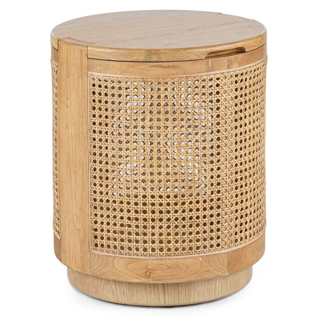 rattan round side table with storage