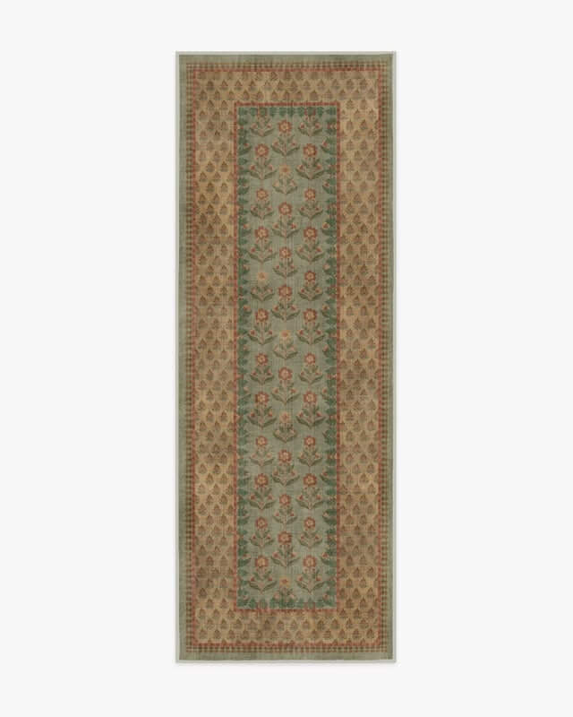 washable sage and ochre area rug