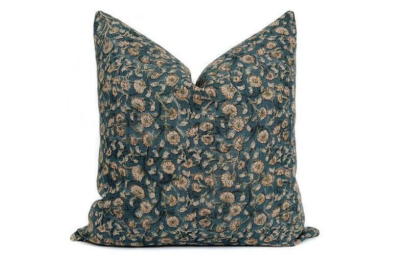 teal block print pillow