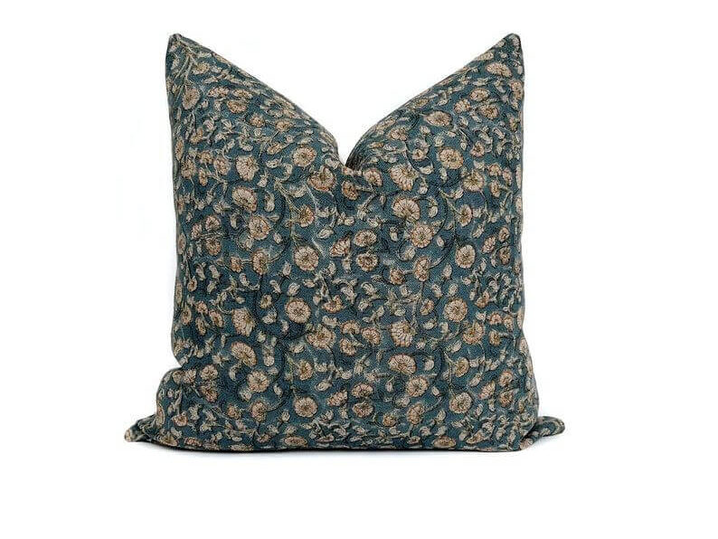 teal block print pillow